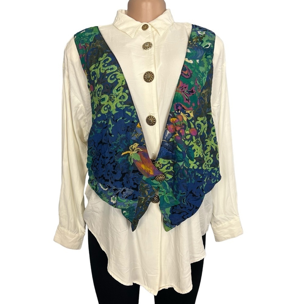 C.M Shapes Quirky Vintage White Blouse with Vest
